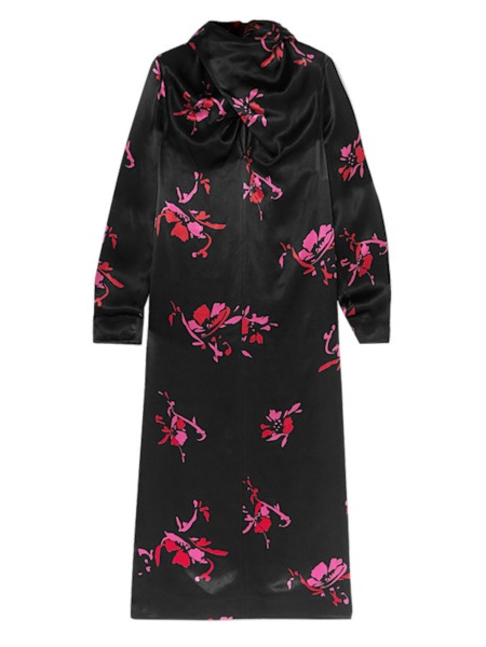 GANNI Draped Heavy Satin Black Floral Dress NWT Size 36